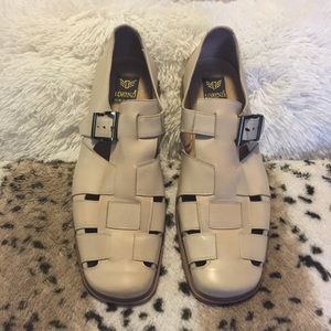 Lorenzi Italy Woven Cream Color Leather Mens Italian Buckle Sandal Shoes